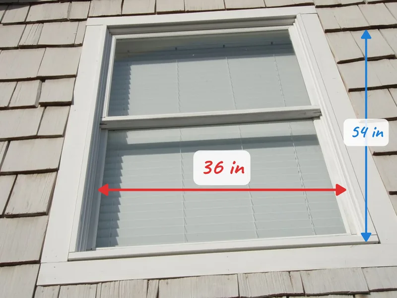 Close-up of an arrow and a text label "36 in" drawn over a photo of a window in Lekh Close-up of an arrow and a text label "36 in" drawn over a photo of a window in Lekh